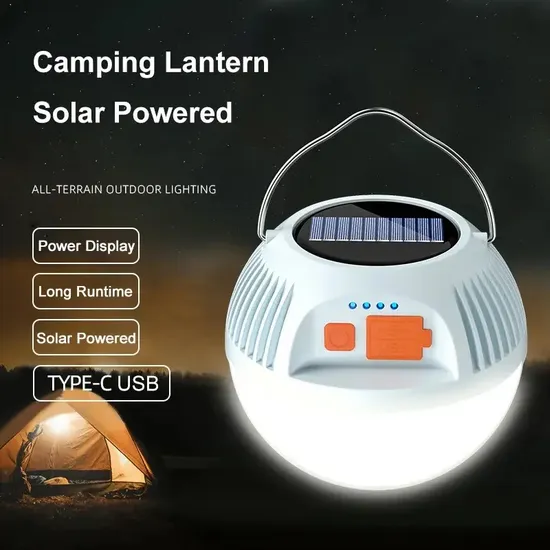 Lanterna LED solar para acampamento, lâmpada de barraca, recarregável, luz de emergência para caminhadas