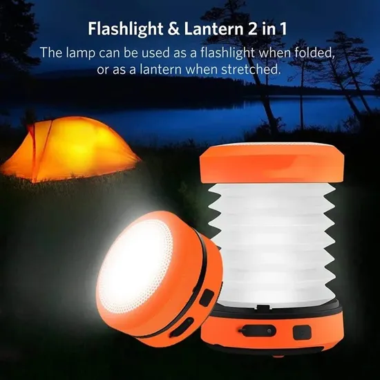 Lanterna solar portátil vintage para acampamento ao ar livre, recarregável, telescópica, luz LED